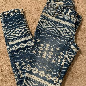 Tribal Patterned Denim Jeans